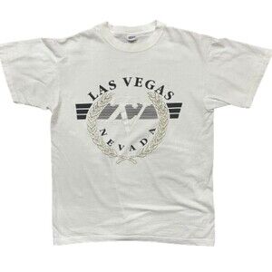 Las Vegas Vintage LV Logo Nevada White Black T-Shirt Men's Cotton Size Large